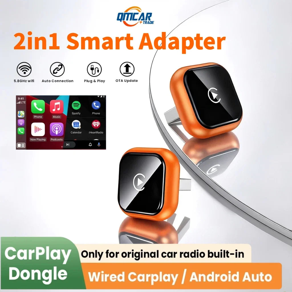 2-in-1 Wireless CarPlay & Android Auto Adapter — Low-Latency Auto-Connect for VW, Ford, Toyota, Honda, Nissan, Kia