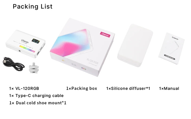Ulanzi VL120 RGB Camera Phone Video Light Selfie Fill Light Portable 3100mAh Photography Lighting for Smartphone Vlog Tiktok