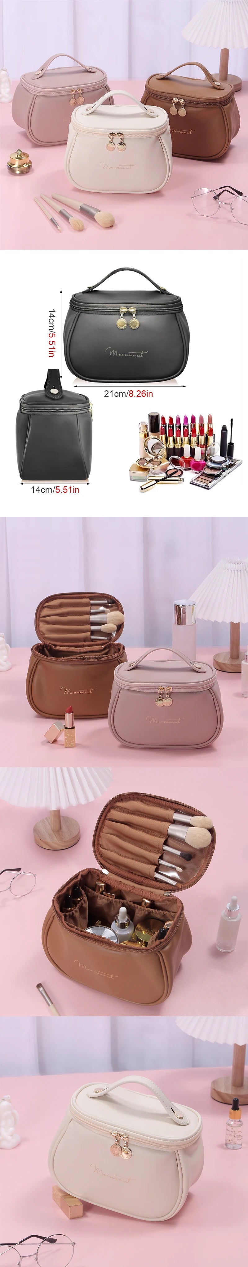 New PU Leather Cosmetic Bag For Women Multi-Functional Portable Travel Storage Makeup Case Female Toiletry Kit Bag