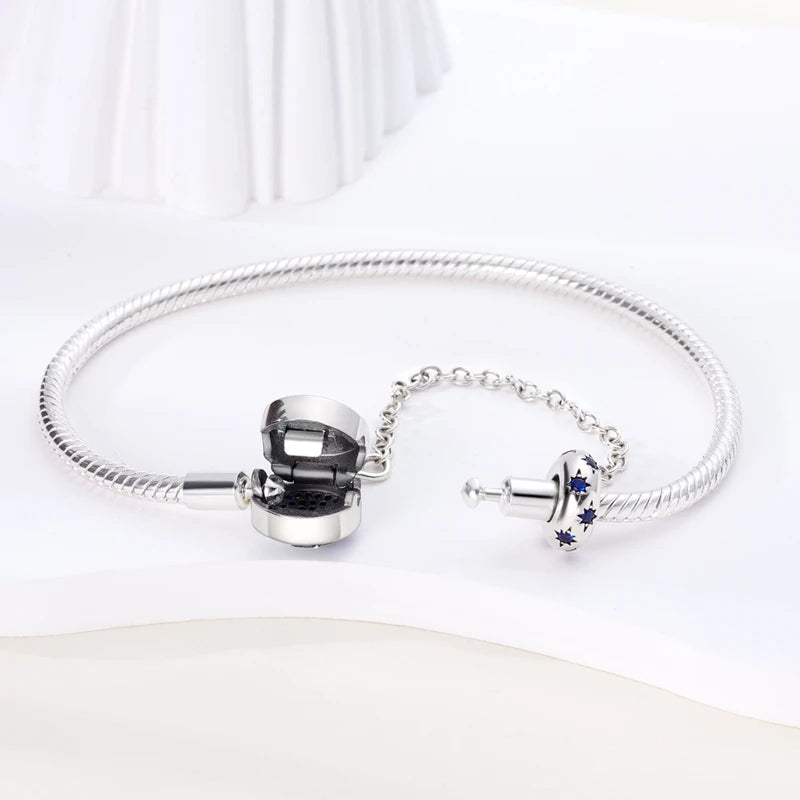 925 Sterling Silver Charm Bracelet – Star Moon Sun Four Leaf Clover Zircon | DIY Birthday Gift for Women (17-20cm)
