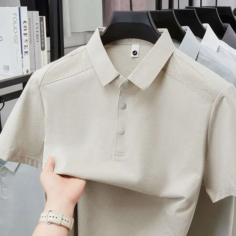 Men's Lapel Polo Tee - Breathable Soft Stretch, Summer Daily Wear