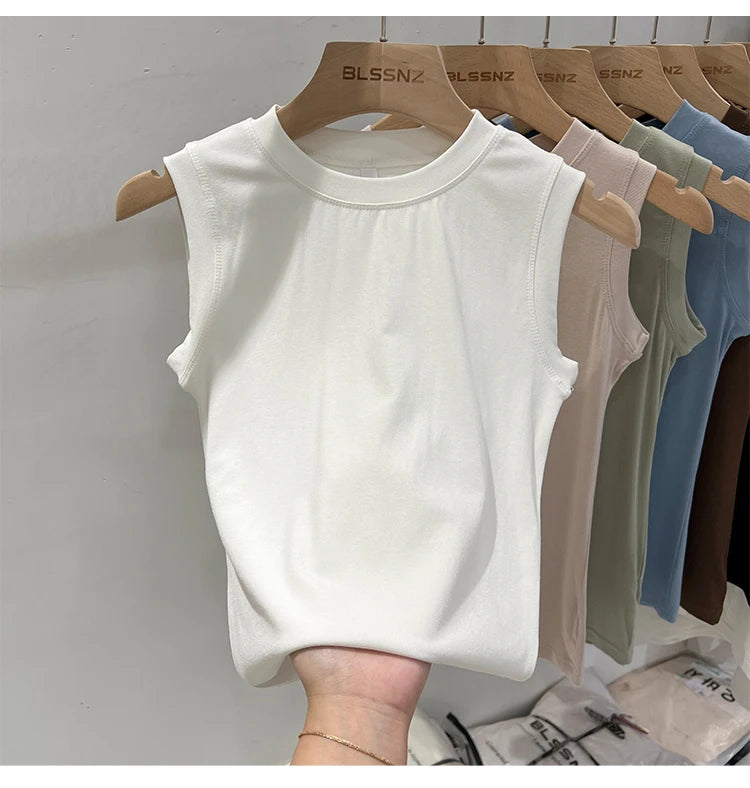 zjaiss 2026 Cotton Tops Neck Summer Basic Shirts White Black Casual Sport Vest Off Shoulder Green Women's Tank Top