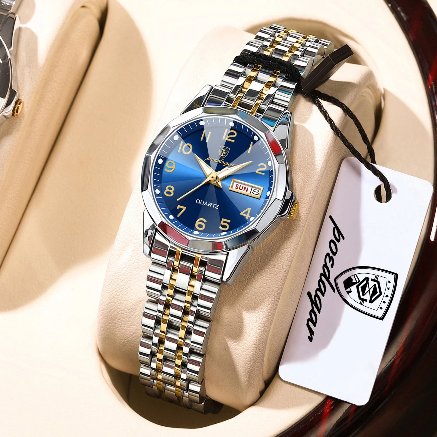 POEDAGAR Elegant Ladies Watches Waterproof Luminous Date Week Watch for Woman High Quality Stainless Steel Quartz Women's Watch