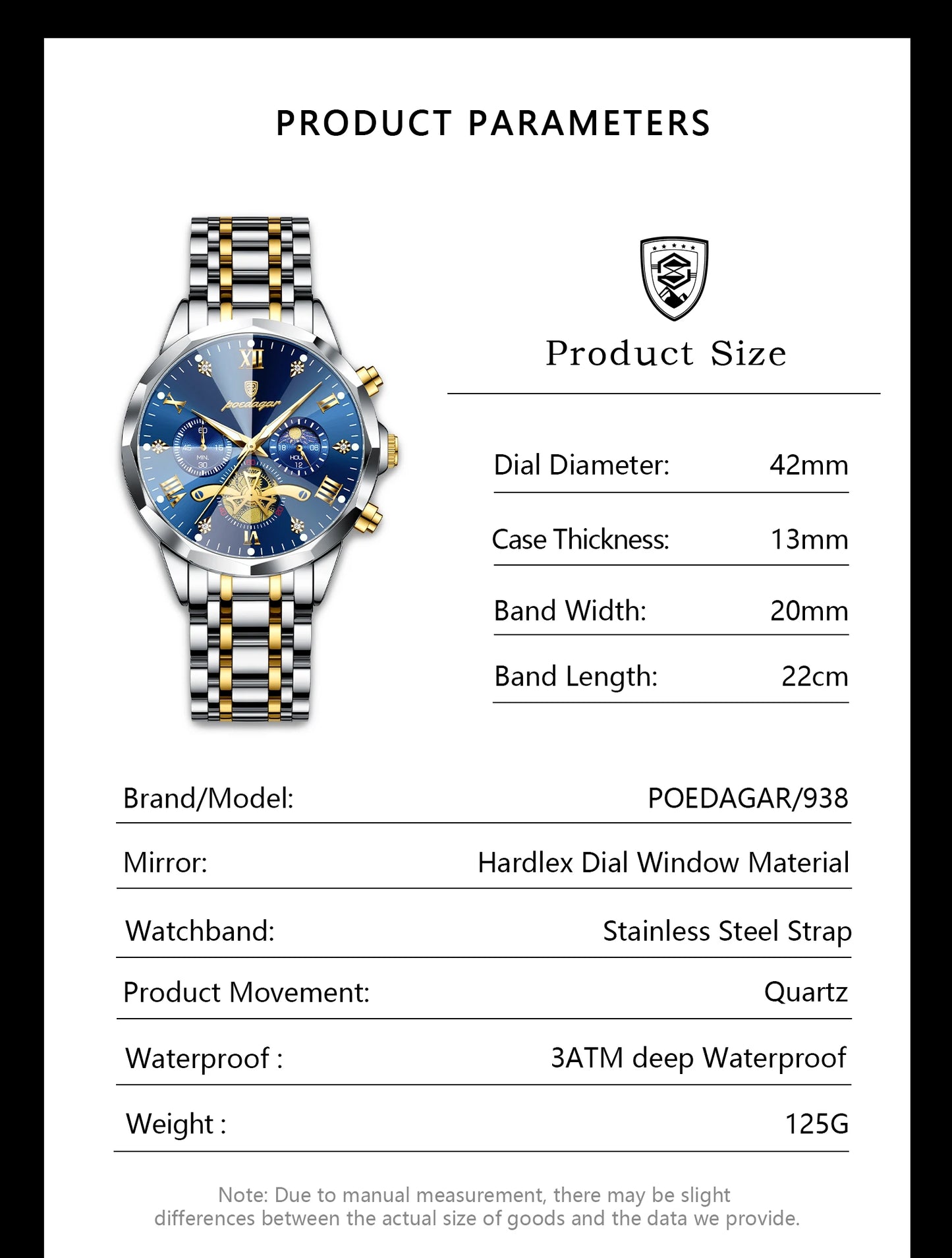POEDAGAR Luxury Men's Quartz Watch – Waterproof Luminous Chronograph Stainless Steel Wristwatch (Model 938)