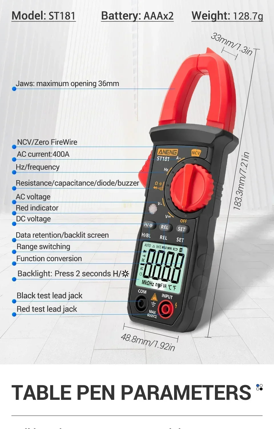 ANENG Clamp Meter Multimeter 4000 Counts Digital ST181+B19 AC Current Voltage Tester Ammeter Hz/Capacitance/NCV/Ohm Tester Tools