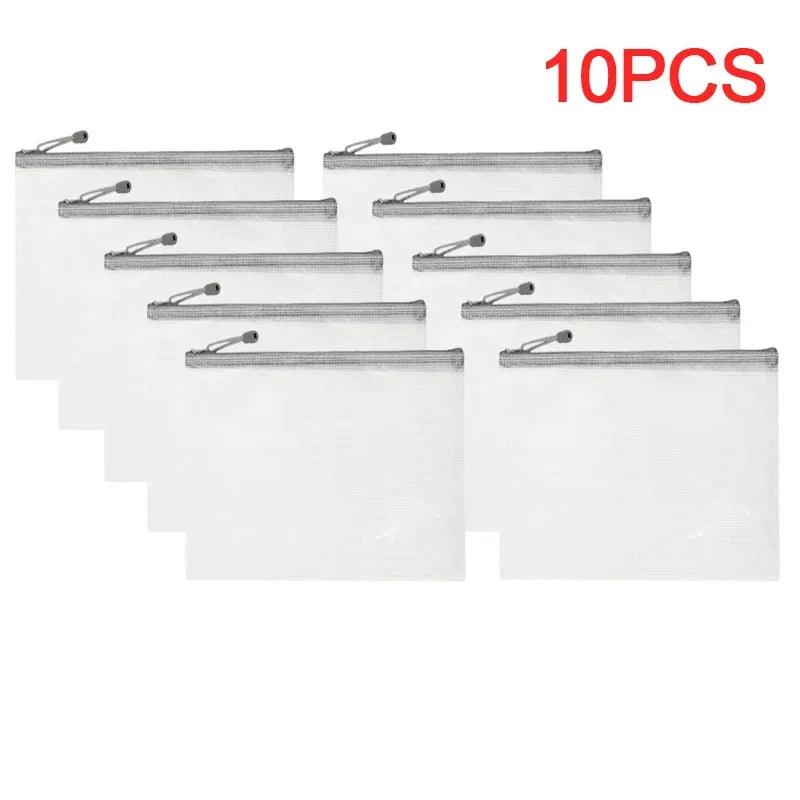 1-10Pcs A4 Mesh Zipper Pouch Bags Thicken Document Bag Waterproof Zip File Folders For School Office Travel Organizing Storage