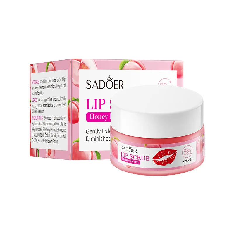 SADOER Strawberry Peach Lip Scrub Exfoliating Dead Skin Removal Dark Lip Fading & Moisturizing Hydrating Lip Balm Oil