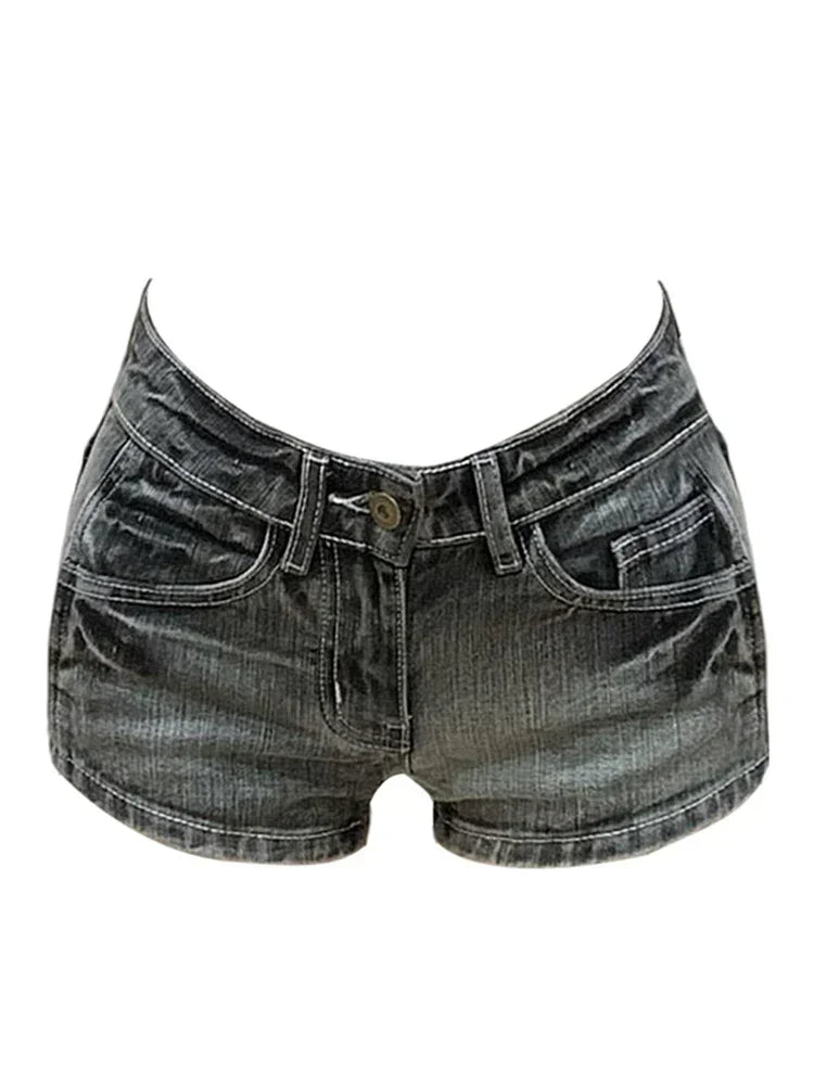 Women's Y2K Gyaru Harajuku Low Rise Denim Hot Pants – Vintage 2000s Jean Shorts Streetwear