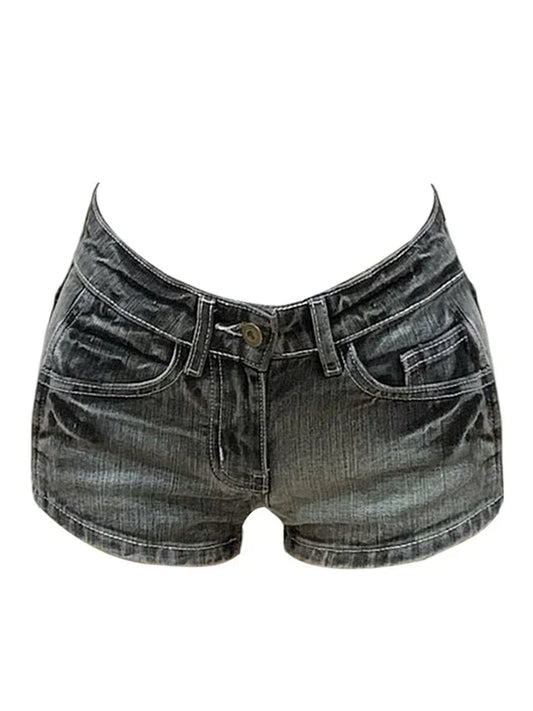 Women's Y2K Gyaru Harajuku Low Rise Denim Hot Pants – Vintage 2000s Jean Shorts Streetwear