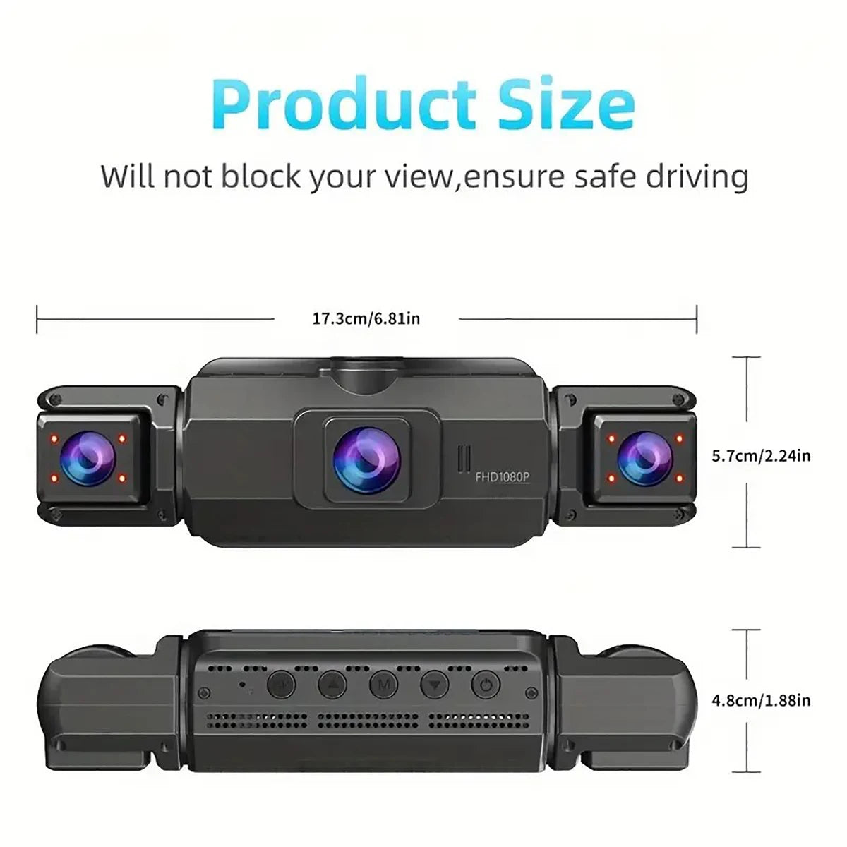 360° Car DVR Dash Cam 4 Lens Front Rear Left Right Inside IPS Screen Rotatable Lens Night Vision 24H Parking G-Sensor Black Box