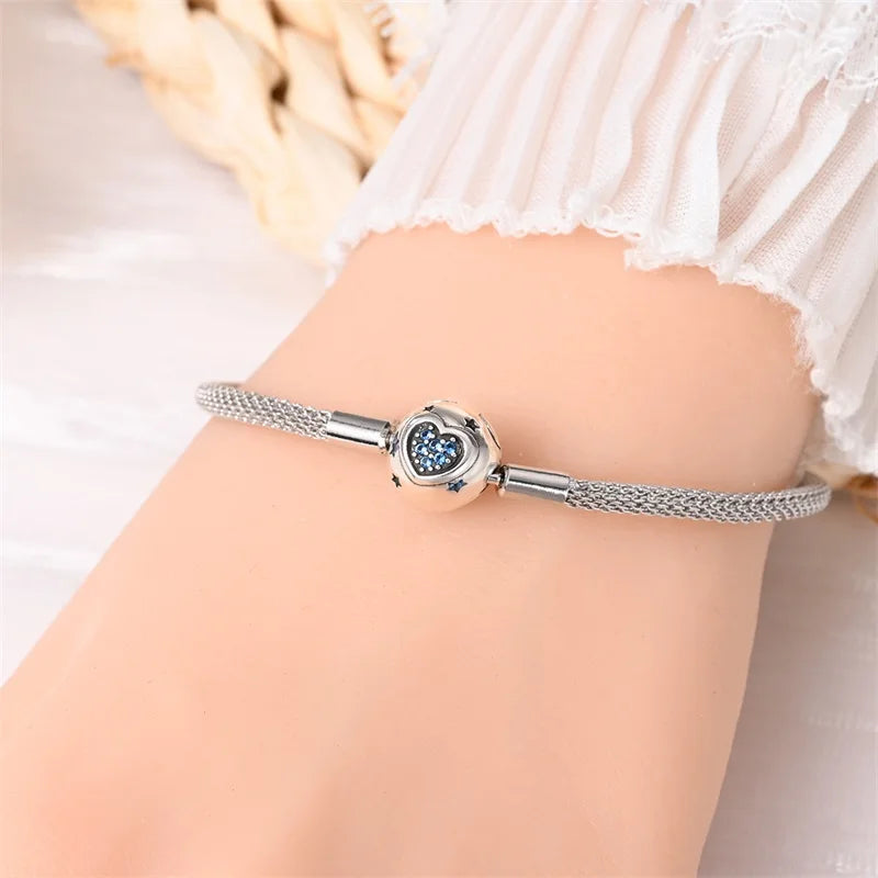 925 Sterling Silver Charm Bracelet – Star Moon Sun Four Leaf Clover Zircon | DIY Birthday Gift for Women (17-20cm)
