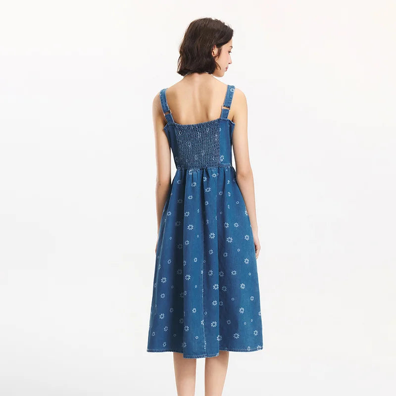 Semir Denim Jumper Dress Women Sweet Cool Trendy 2025 Summer New All Over Print Cotton Pinafore Playful Style