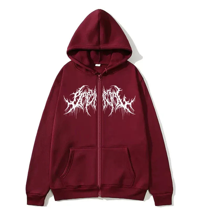 Men's Y2K Graphic Zip-Up Hoodie, Gothic Style