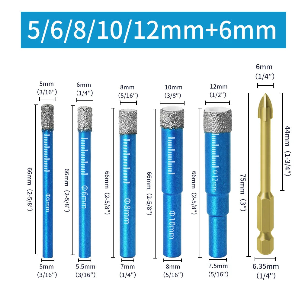 Diamond Brazed Dry Drilling Bit Porcelain Cup Saw Ceramic Marble Granite Tile Hole Opener Hole Saw Cutter 1Pc 5-16mm Round Shank