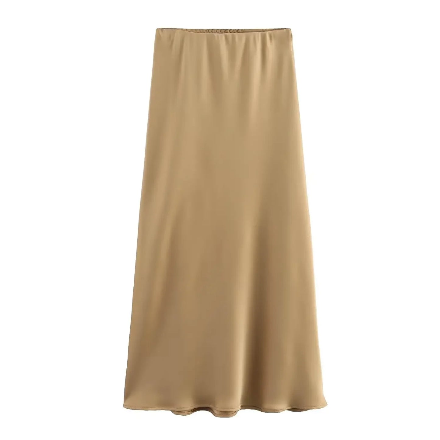 High-Waist Satin Midi Skirt – Elegant Office A-Line Skirt