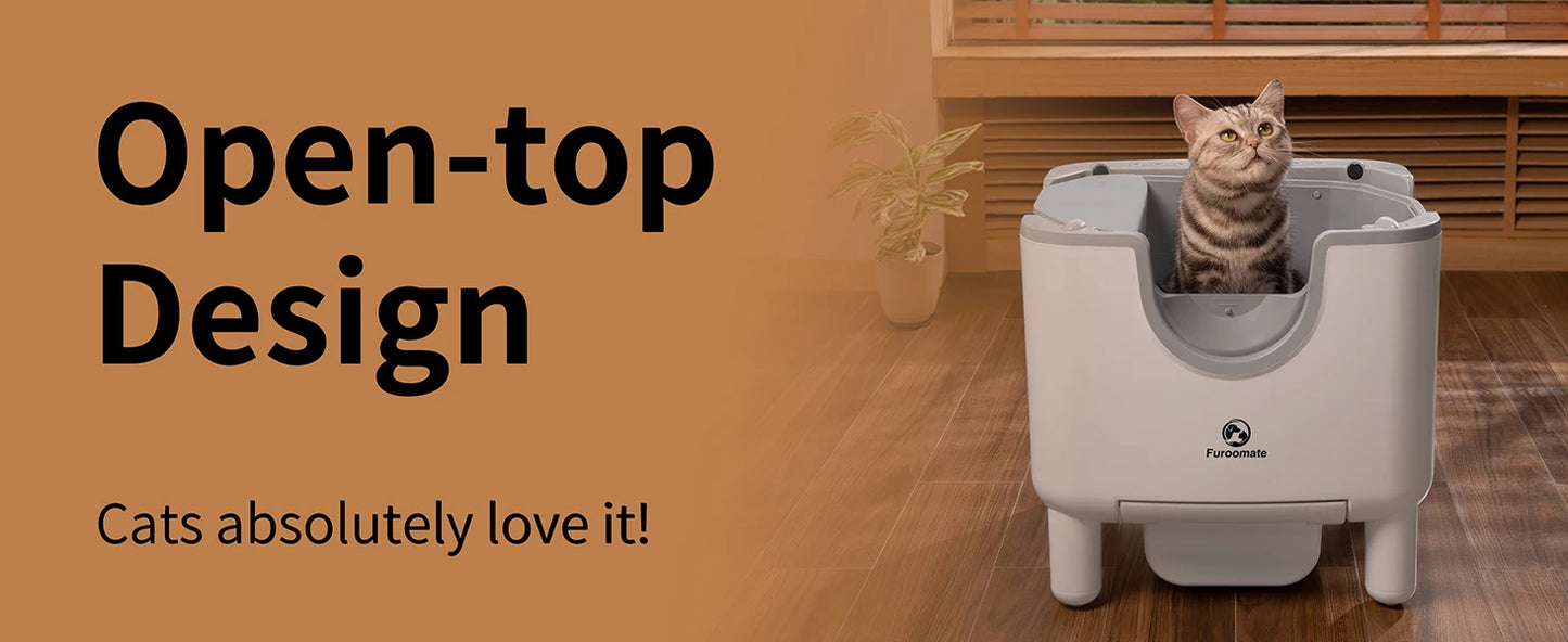 F6 Self-Cleaning Litter Box - Open-Top Automatic Cat Litter Box with Odor Control, Safety Features, and Easy Maintenance