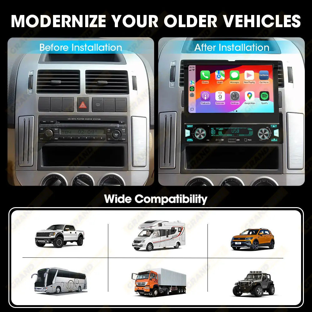 1DIN 7Inch MP5 Car Radio Player FM AM RDS Automatic Retractable IPS Touch Screen Wireless CarPlay Android Auto Car Stereo GPS