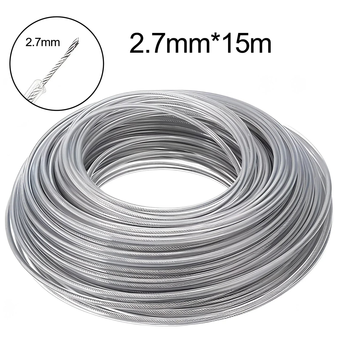 2.4/2.7/3.0/4.0mm*15m Steel Wire Nylon Grass Trimmer Line Brushcutter Trimmer Rope Lawn Mower Cord Durable Steel Trimmer Line