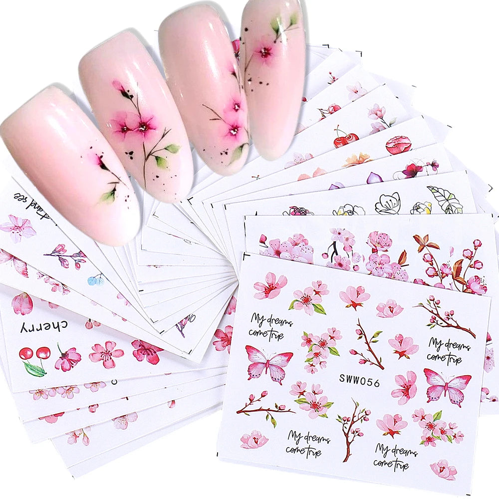 72pcs/set Autumn Christmas Nail Art Stickers Cartoon Animal Sakura Flowers Pumpkin Maple Nail Slider Water Decals Manicure Tips
