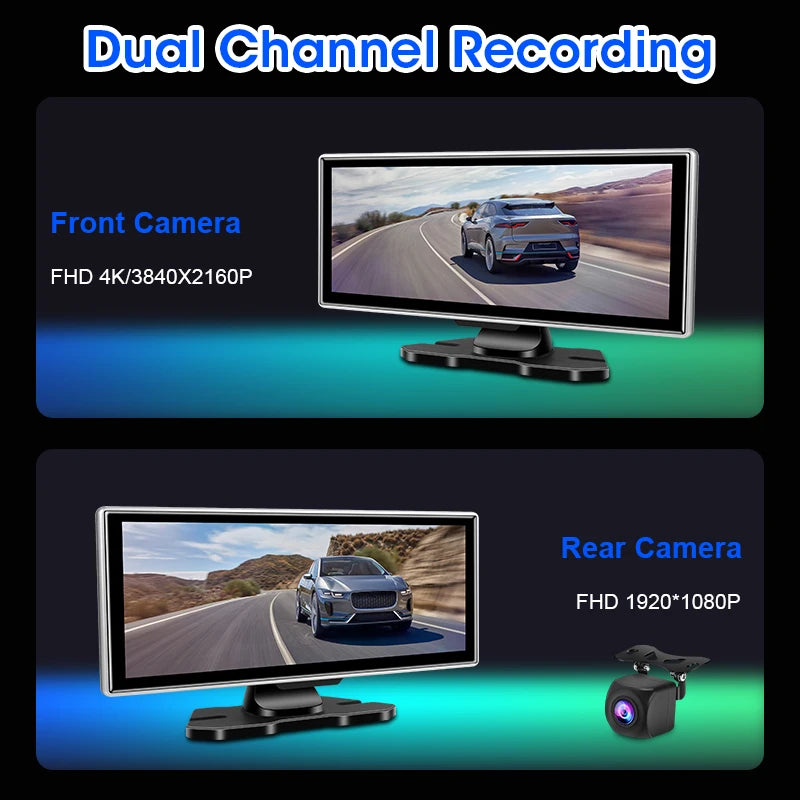 4K Dual-Lens Dash Cam with CarPlay & Android Auto