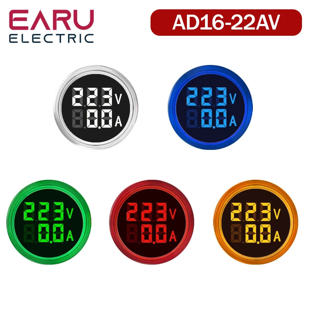 22MM AC 20-500V 0-100A Mini LED Digital Voltmeter Ammeter Hertz Meter Signal Lights 220V Voltage Current Meter Volt Amp Tester