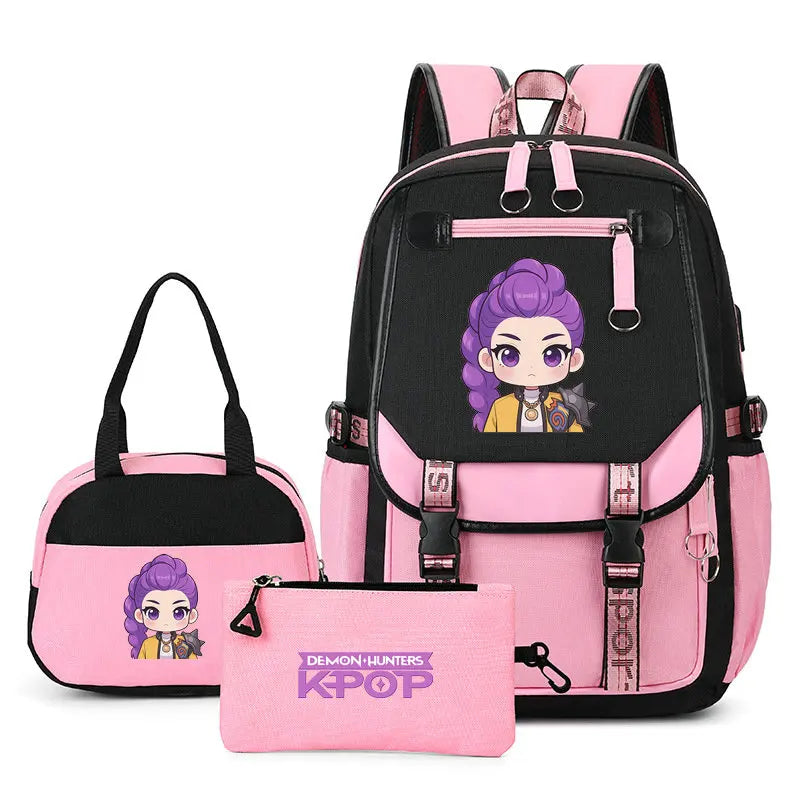Mochilas Set KPop Demon Hunters Capacity Student SchoolBag For Teenager With Lunch Bags Backpack For Women Boys Girls Daily Use