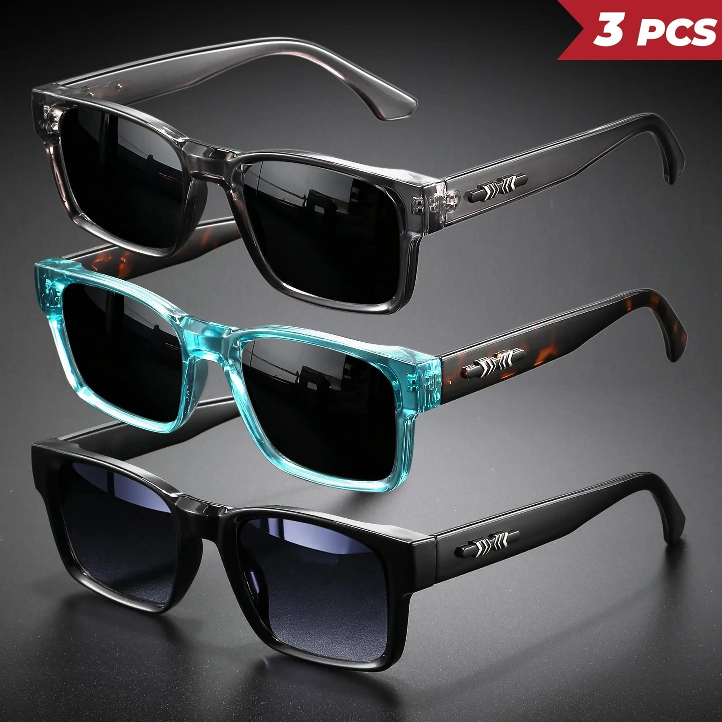 Retro Punk Square Sunglasses - UV400 Protection (3-Pack Set)