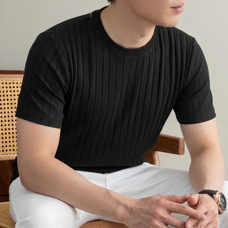 Men's Ribbed Tee - Short Sleeve, Breathable Comfortable Fit