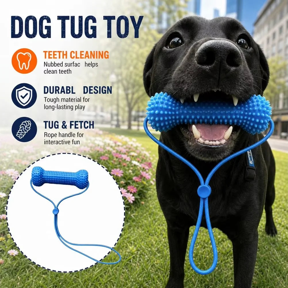 Rubber Bone Tug Toy with Rope Handle - Fetch & Chew