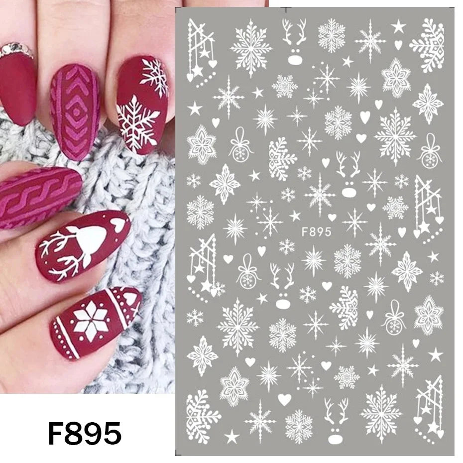 New Winter Snowflake Nail Stickers, White Snow Christmas New Year Self-Adhesive Nail Decals, DIY Nail Art Decor