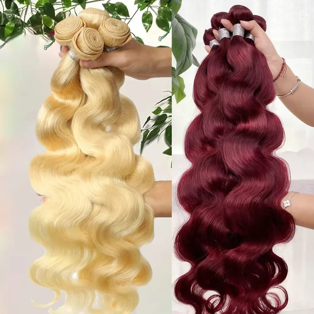 Colored Blonde 613 Human Hair Bundles 30 Inch Honey Blonde Body Wave Bundles 100% Unprocessed Raw Human Hair Extensions Bundles