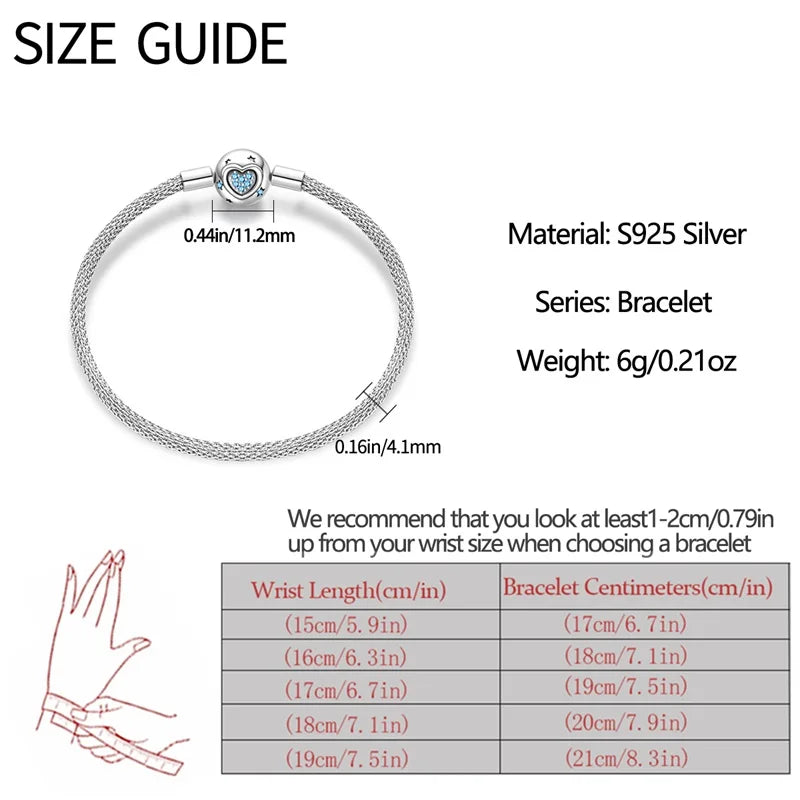 925 Sterling Silver Charm Bracelet – Star Moon Sun Four Leaf Clover Zircon | DIY Birthday Gift for Women (17-20cm)