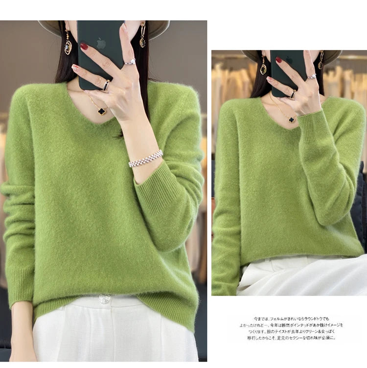 Women's Merino Wool V-Neck Sweater