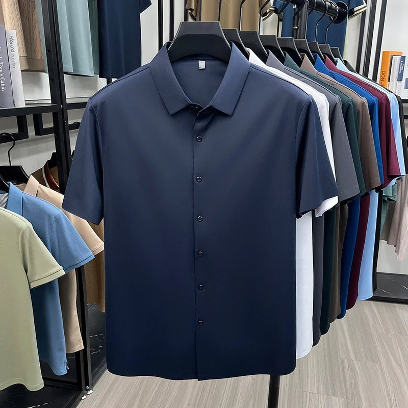 Men's Ice-Silk Dress Shirt - Short Sleeve, Wrinkle-Free Commute