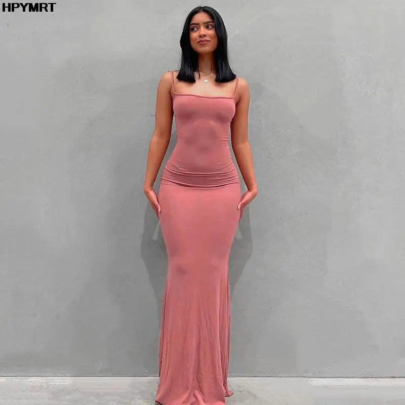 Women's Satin Slip Maxi Dress — Backless Bodycon Party Dress
