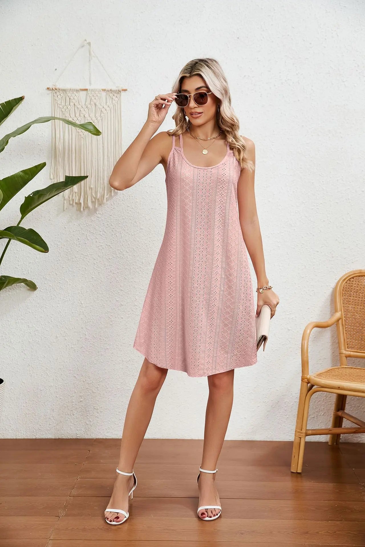 New Women's Solid Color Round Neck Suspender Loose Sleeveless Dress Fashion Summer Sexy Backless Beach Vacation Short Dress 2026
