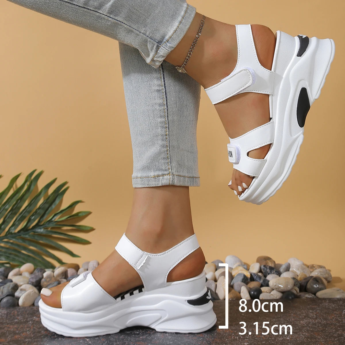 Platform Wedge Sandals for Women — Lightweight Velcro Summer Beach Shoes
