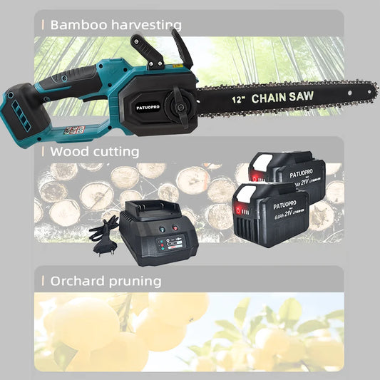 12 Inch Brushless Cordless Electric Saw Handheld Rechargeable Chainsaw Wood Cutting Garden Pruning Tool For Makita 18V Battery