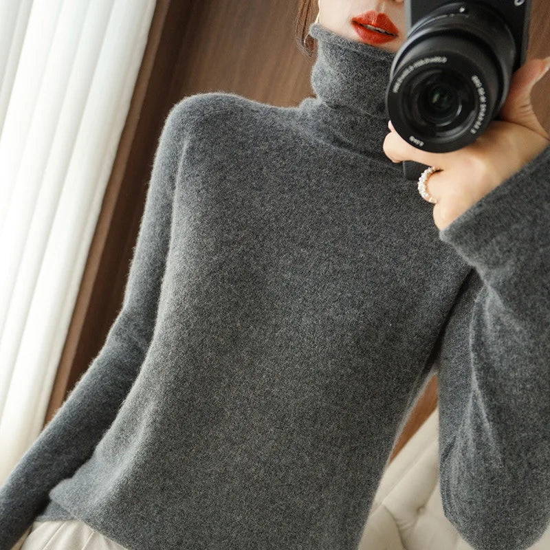 Women's Slim Turtleneck Knit Pullover - Soft Solid Bottoming Sweater - photo 6