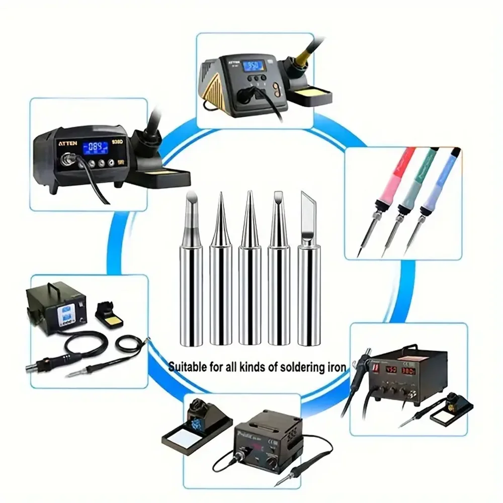 5pcs 900M Soldering Iron Tips Set, Copper Core Electric Soldering Bits for 936 Soldering Station