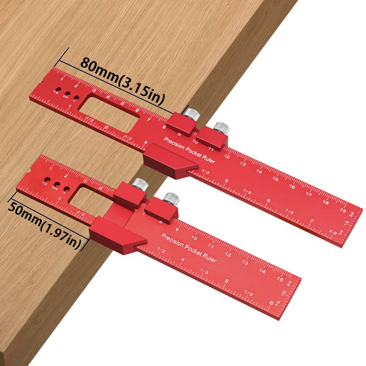 Precision Pocket Ruler T-Type Scribing Ruler Carpenty Square T Track Ruler Inch and Metric Measuring Marking Ruler W/ Slide Stop