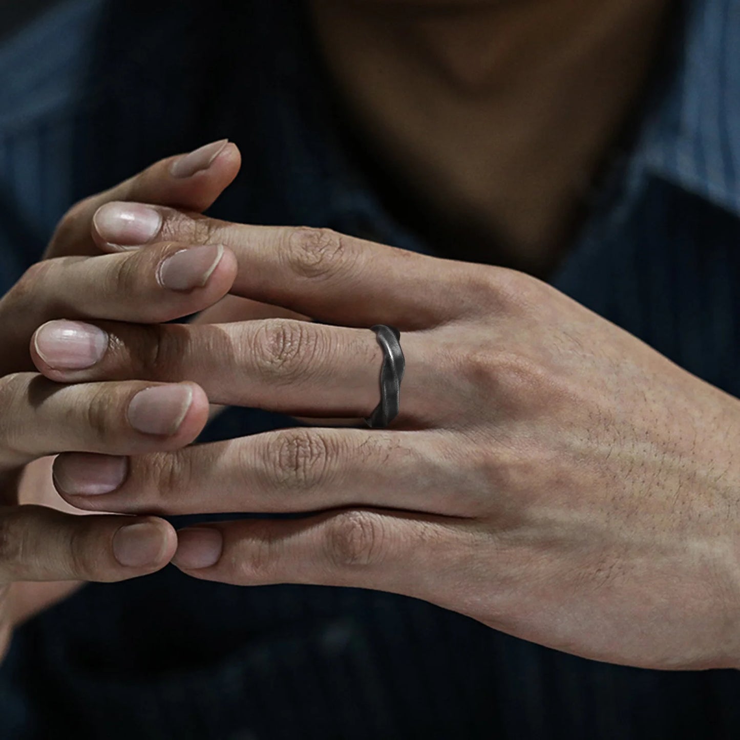 Mobius Twist Ring for Men — Oxidised Stainless Steel Band