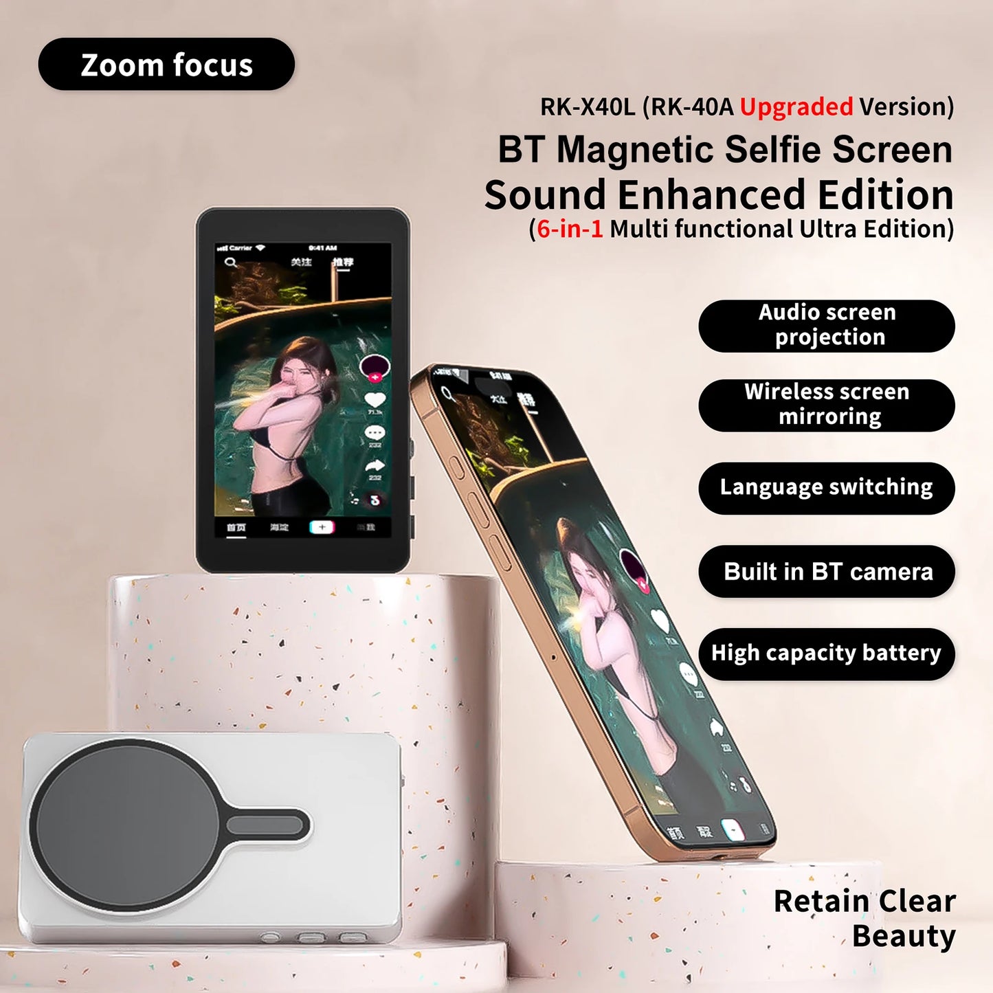 Smartphone Magnetic Monitor Screen Projector Phone Rear Camera Vlog Selfie for Live Stream Video Recording for Android iPhone
