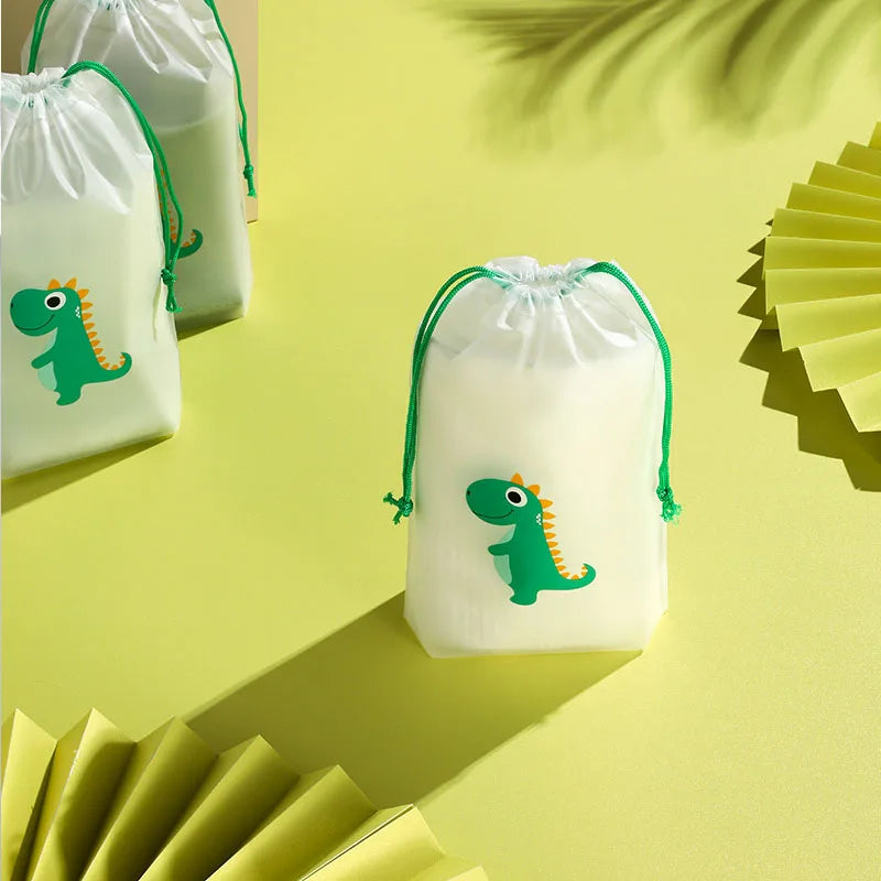 PE Dinosaur Bundle Pocket Plastic Drawstring Bag Frosted Shoes Travel Storage Bag Transparent Clothes Socks Shoes Plastic Bag
