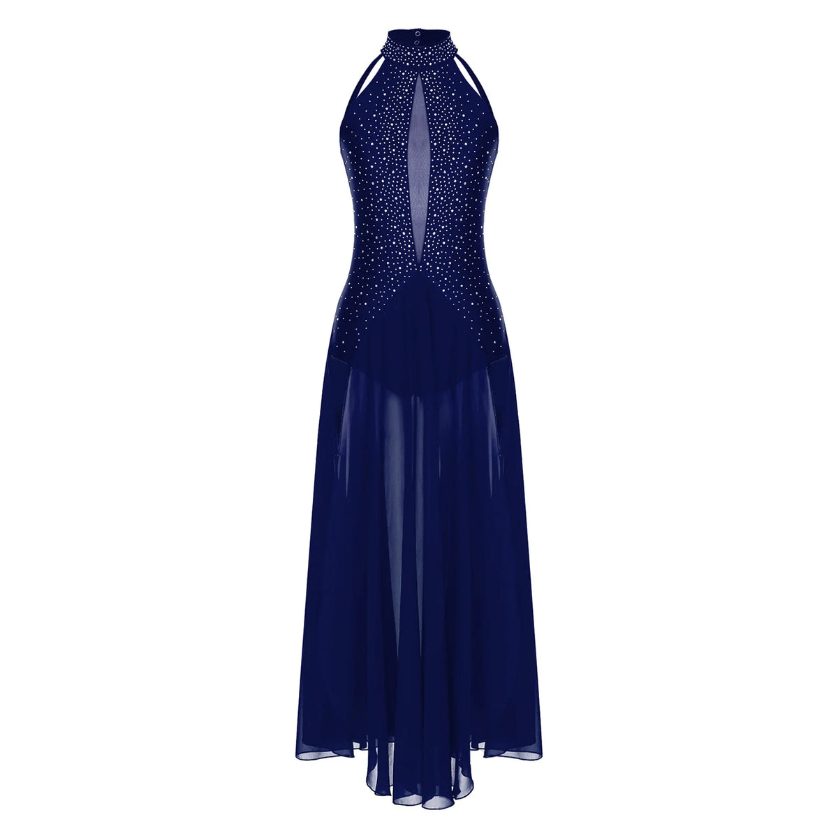 Women's halter lyrical dance dress with rhinestone strappy back