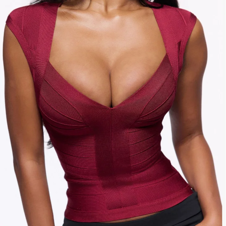 Women's Bandage Elastic Tight Vest Solid Deep V Neck Tank Top Sleeveless Zipper Blouse 2026 New Lady Spring Summer Party Tees