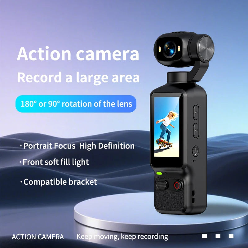 4K Handheld Action Camera — 90°/180° Rotating Lens for Vlogs