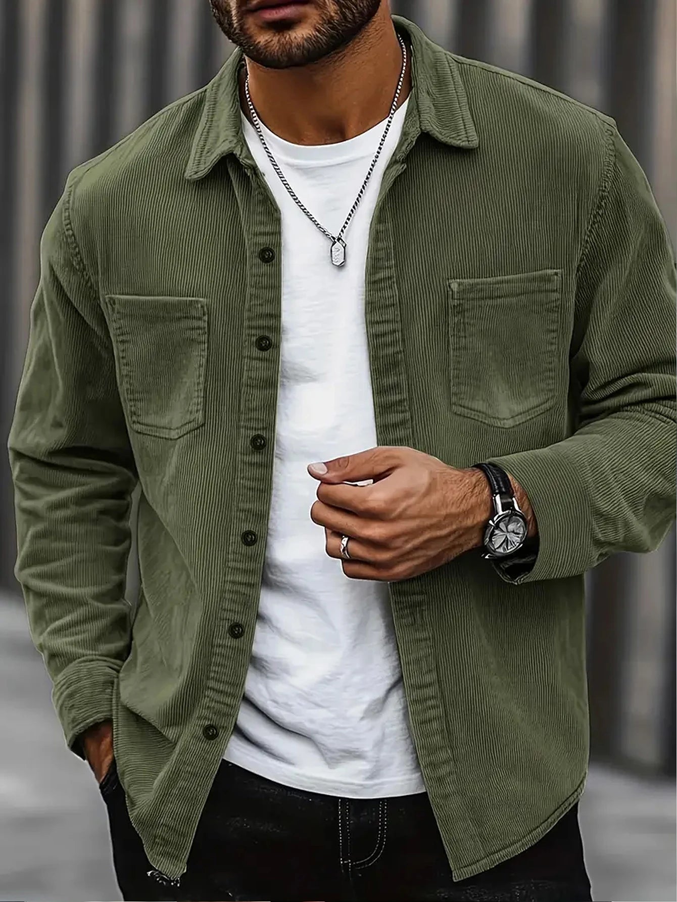 Men's Corduroy Shirt 2026 New Slim Fit Button Down Long Sleeve Solid Color Wrinkle-Free Business Casual Office Shirt