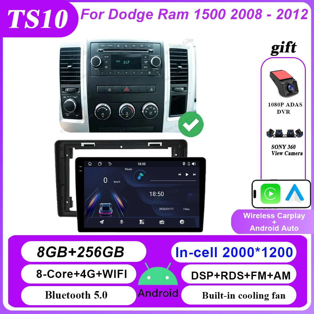 Android 16 Car Stereo for Dodge Ram 1500 2008-2012 - CarPlay & GPS Navigation
