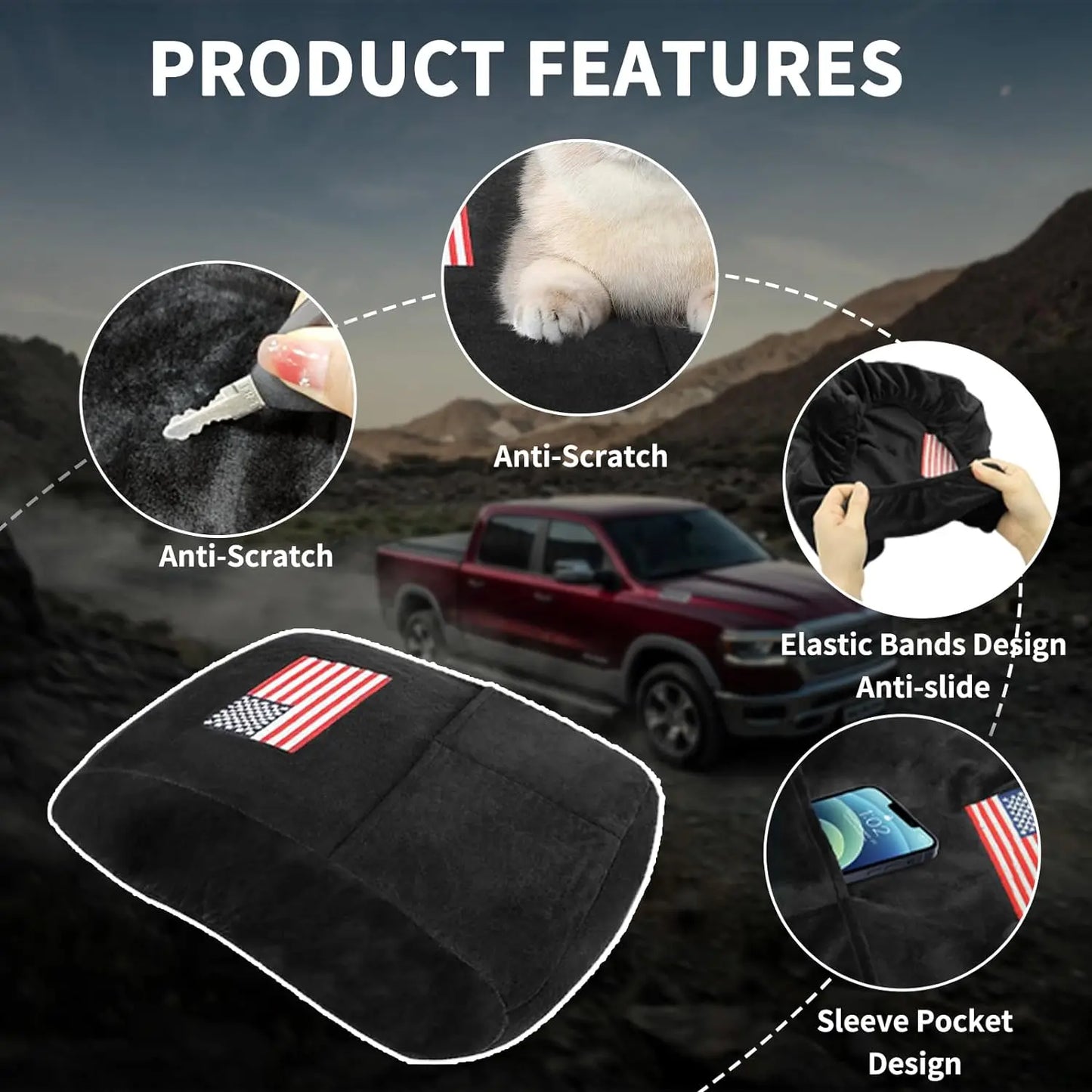Center Console Armrest Cover with Pocket - Dodge RAM 1500/2500/3500 2013-2023